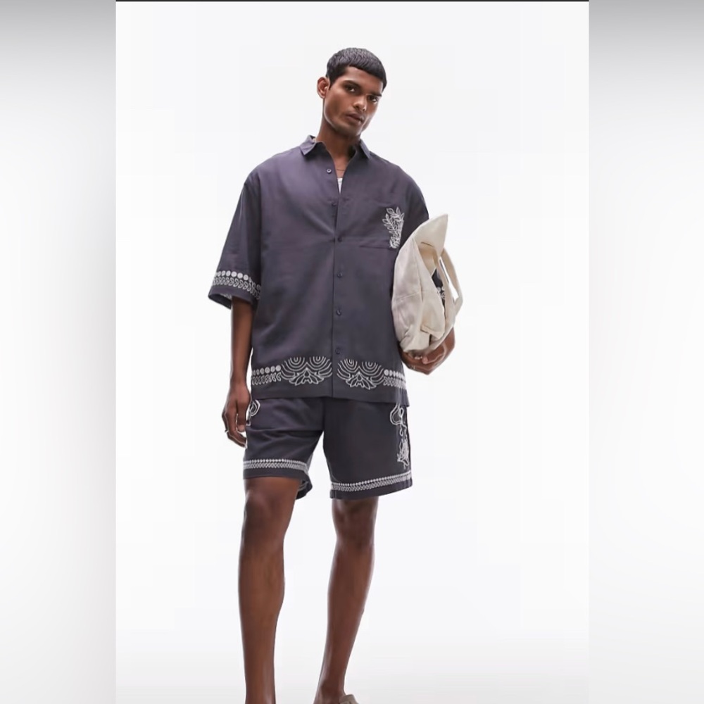 Topman short sleeve relaxed embroidered set